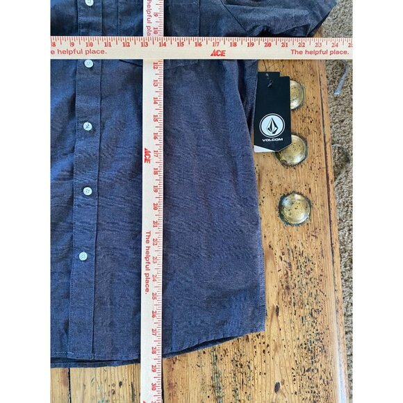 Volcom Mens Modern Fit Short Sleeve Button-Up Shirt Gray Medium NEW Cotton Blend - Picture 7 of 7